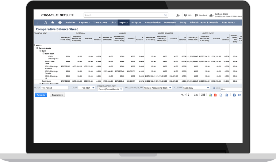 NetSuite financial consolidation dashboard